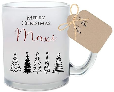 Manufaktur Liebevoll - Personalisierte Glühweintasse Merry Christmas” mit Wunschnamen - Tasse aus Glas - Geschenk für die Vorweihnachtszeit und zu Weihnachten