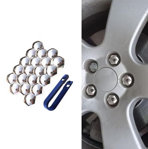 HENAC 20 stück Auto Radschraubenkappen füR Skoda Yeti Superb Octavia Fabia Karoq Kamiq Kodiaq, Radmuttern Staubschutz Kappen ZubehöR Radbolzen Schutz Cover Diebstahlschutz,A/Sliver-17mm