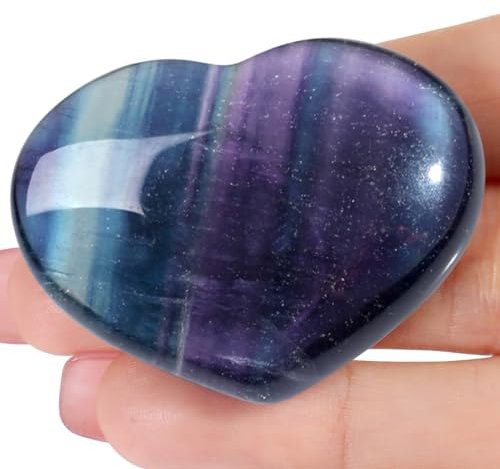 AWARDSEN 45 mm Fluorite Crystal Heart, Big Healing Crystals Stone, Natural Love Hearts Gemstones, Pocket Palm Stones for Anxiety Relief, Crystal Gifts for Women, Valentines Day Gifts for Her