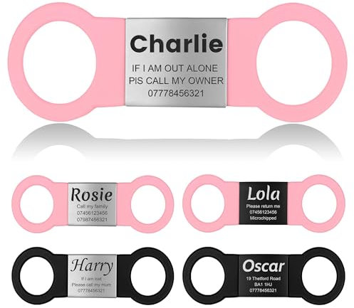 YEHANTI Hundemarke mit Gravur - Leise Silikon Hundemarke Personalisiert mit Name, Telefonnummer und Adresse - Personalisierte Anhänger Marke für Hunde, Katzen und Welpen (Rosa-Silber, L)