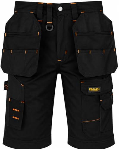 Eshazu Men's Heavy Duty Work Shorts - Safety Combat Cargo Summer Shorts with Multiple Pockets - Triple Stitched Durable Workwear wear