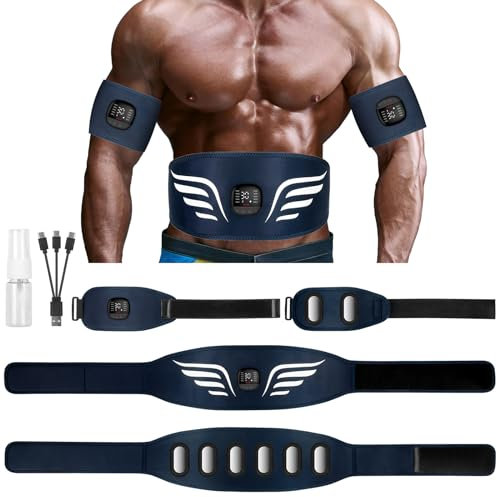 Profey EMS Bauchmuskeltrainer, Bauchmuskeltrainer Elektrisch für Arm Bein, Bauchtrainer mit 10 Modi und 30 Intensitäten, EMS Gerät mit Nzeige des Kalorienverbrauchs und USB Aufladung