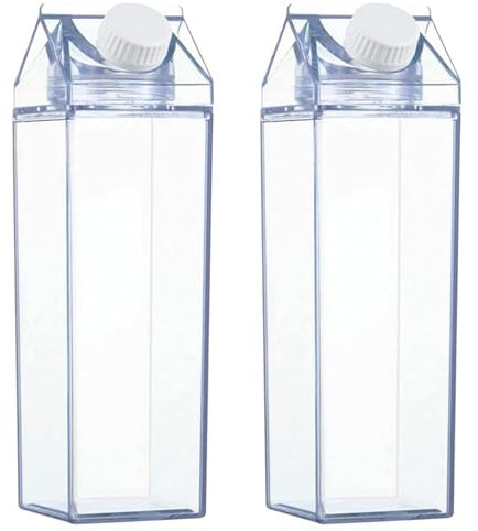 Fahibin 2pcs Milchkarton-Wasserflasche,Klare Wasserflasche Transparente, 500ml Milchbox Flasche,FüR Picknicks, Camping, Milch, Orangensaft