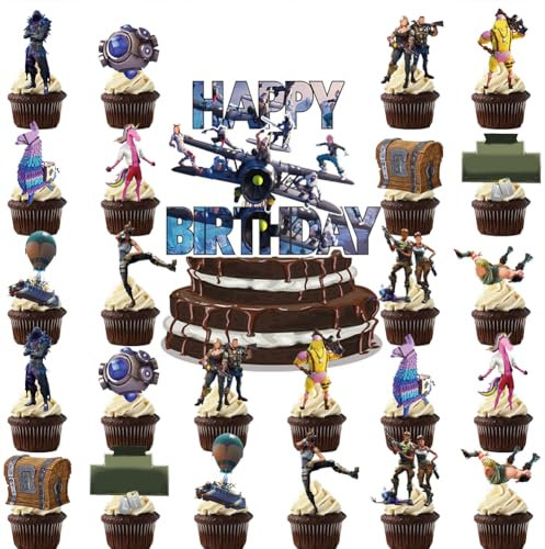 Game Birthday Party Decorations,25pcs Video Game Happy Birthday Cake Topper,Video Game Cake Toppers Decorations Party Supplies Cake Decoration Supplies for Kids Adults Girls Boys