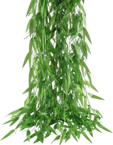 50pcs 300ft Künstliche Hängende Rebe, Trauerweide Kunststoff Pflanzen Grün Blätter Faux Ivy Garland Fake Plant UV-beständig Indoor Outdoor Garten Tür Wandkörbe Hochzeit Party Tischdekoration (50)