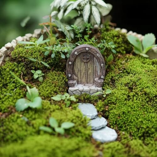 picocosmxiruo Feentür. Kleine runde Bogen-Türfiguren. Feengarten-Zubehör, Terrarium-/Aquarium-Zubehör, Miniaturgarten, Tür und 3 Steppungen. (Hobbit-Tür)