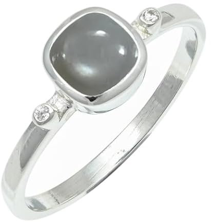 JEWELSTREZORO Grauer Mondstein Edelstein-Bandring für Herren und Damen,Geschenkartikel, 925er-Sterlingsilber Bandring Schmuck TSR1245BQ_13 (59 (18.8))