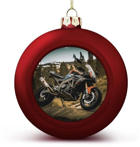 Baumschmuck, Kugel, rot und gold, bruchsicher, Weihnachtskugeln, hängende Kugeln, Sport, Motorrad, bedruckte Weihnachtskugel für Feiertagsdekoration, 6,1 cm