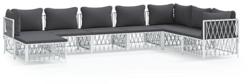 Hovothy Sofagarnitur 8-TLG. mit Sitzkissen Terrassensofa-Set Pflegeleicht Ecksofa Sitzbereich Gartenmöbel-Set für Garten oder Terrasse Sitzmöbel-Set Modularen Design Weiß 72x72x66 cm