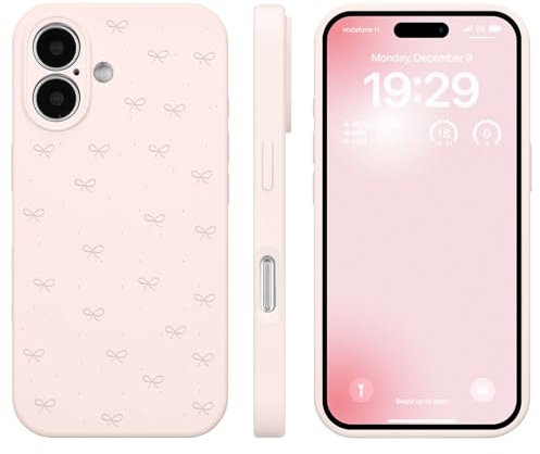 ZCDAYE Case for iPhone 16 Silicone Phone Case, Cute Bow Print Solid Women Shell, Durable Protective Case Soft Skin Friendly Phone Cover for iPhone 16 (6.1 inch),Pink