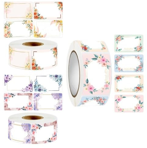 SHUOHONG 750 Stück Floral Selbstklebende Etiketten, Aufkleber zum Beschriften, Marmeladen Etiketten Aufkleber, Klebeetiketten zum Beschriften, für Marmeladengläser, Gebäcktüten, Geschenke