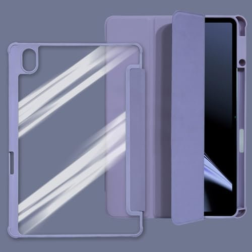 Viaggio con tablet Custodia Smart Tablet Tri-Fold compatibile con OPPO Pad Air, con portapenne, guscio posteriore trasparente trasparente, supporto sottile, copertura in TPU antiurto, accensione/spegn