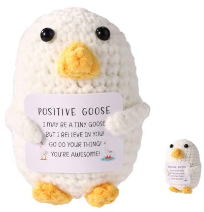 TOYMIS Positive Goose, Kreatives Emotionales Plüschtier mit Positiver Unterstützung Gehäkelte Gans aus Wolle Gestricktes Spielzeug Aufmunterndes Geschenk für Familien Freunde Weihnachts (Weiß)