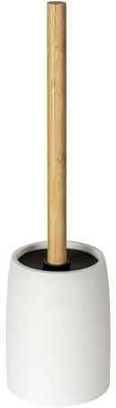 WENKO WC-Garnitur, freistehende WC-Bürste aus Polyresin & Bambus | für Bad & Gäste-WC, Ø 10,5 x 38,5 cm, weiß/schwarz/natur, Mod. Altavalle