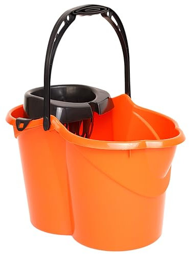 MAYA Cubo Ovalado con Escurridor de 15L. con Asa Ergonómica. Escurridor Gris. Fabricado en PPL. Amplia Variedad de Colores. (Naranja)