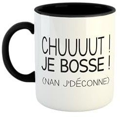Kiribou Mug Collègue Chut je bosse ! (Non j'déconne) - Tasse humoristique pour le bureau (Noir)