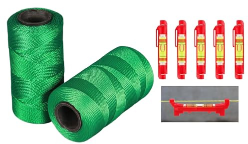 LSGZJZY Professional Nylon String Line Kit, 1000 Feet with 5 Line Level Tools, High Strength #18 Cord for Construction, Gardening, Masonry, Fishing, Green