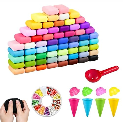 Lufttrocknende Modelliermasse Set mit 64 Farben, professionelles Kunstmaterial für Modellierung und Fertigung von dekorativen Ornamenten