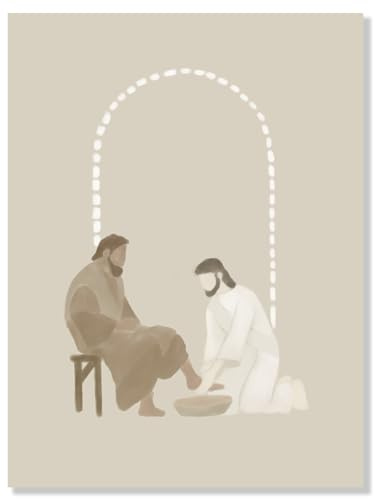 kollyseek Gerahmtes Bild „Jesus wäscht den Jüngern die Füße“ 30 x 40 Leinwand-Wandbild Taufgeschenke Inspirierende Wohnaccessoires Christliche Leinwanddrucke Poster für Gebetsraum, Kirche, Wohnzimmer