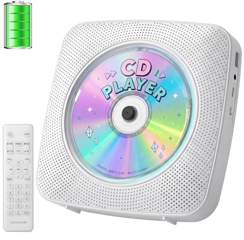 Gueray Tragbarer CD Player Tragbar : Radio CD Players Kinder CD-Player Discman mit 1800mAh Akku Lautsprecher abnehmbaren Staubschutzabdeckung Fernbedienung UKW-Radio USB AUX Funktion Weiß