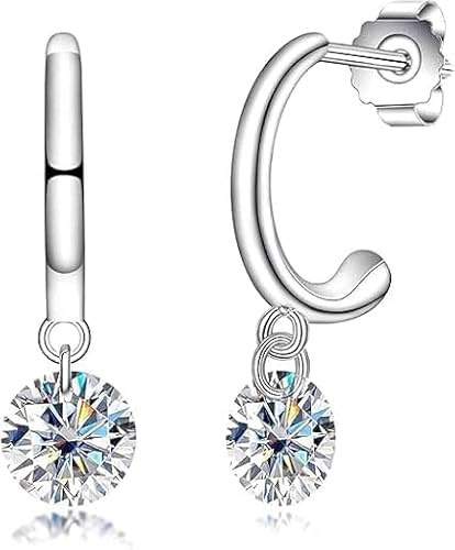 Damen-Ohrringe – Moissanit-Ohrringe – mit Zertifikat, rund, 6,5 mm, 1 Karat, Farbe D-Grade VVS1, Moissanit, Sterling-Silber 925, geeignet für Party/Reise/Hochzeit/Geburtstag