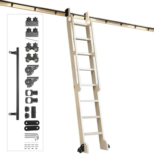 Rollbare Bibliotheks-Gleitschienen-Hardware-Set – Gleitleiterschienen mit Bodenrolle – Schwarzes Stahlrundrohr – Leiter nicht enthalten(Non-telescopic,300cm Gleisbausatz)