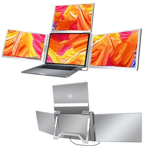 BEESOM Laptop-Erweiterung Bildschirm 14 Zoll,Triple Portable Monitor 1080p hd,Faltbares Und Drehbares Design,Type-C/HDMI,Für 14-15.6” Laptops 15.6in