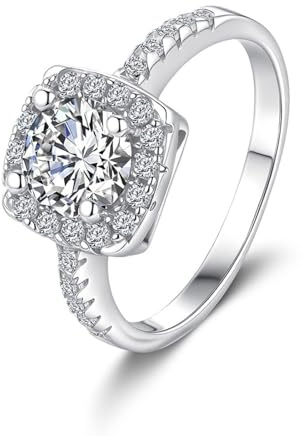 Skcess 18K Weißgold Ring für Freundin, Trauringe 5mm Moissanit Weiß 0.5ct Größe 52 (16.6)