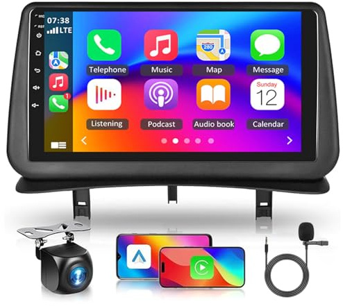 Autoradio mit Bildschirm 9 Zoll für Renault Clio 3 2005-2014 Android 15 mit CarPlay & Android Auto Display Bluetooth Radio Navigationsgeräte Sprachsteuerung GPS Navigation FM RDS SWC 2+64G
