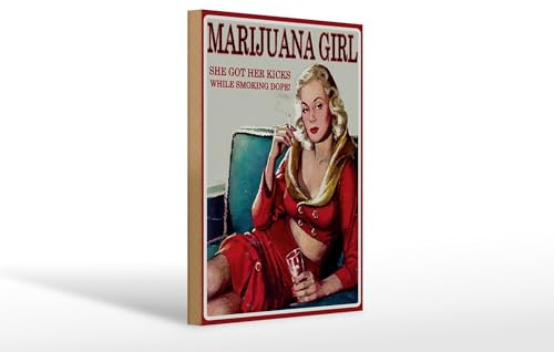 Femer Holzschild Spruch 20x30 cm Marijuana Girl She got her kicks Deko Schild