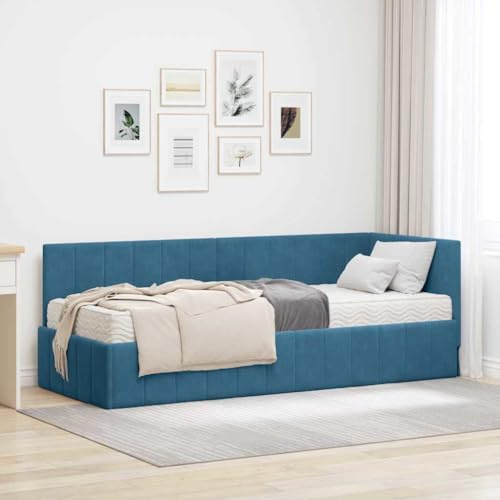 Massbinet Eckbettgestell mit Matratze mit Kopfteil Polsterbett Schlafsofa Doppelbett mit Stauraum Tagesbett Jugendbett mit Lattenrost Blau 80 x 200 cm Samt