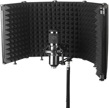 Microphone Isolation Shield - 5 Sided Foam Windscreen, Portable Soundproof Vocal Booth Box, Studio Recording Acoustic Filter, Noise Cancelling Filter, For Podcasting Streaming Music Voice Over