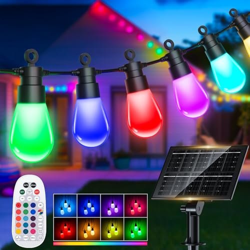 Solar LED Lichterkette Aussen 17M - Solarlichterkette Außen Bunt RGB Farbwechsel IP65 Wetterfest Outdoor Fernbedienung Retro Color Fairy Lights Aussen für Party Terrasse Pavillon Balkon Garten