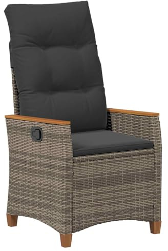 vidaXL Verstellbarer Gartenstuhl Grau und Marineblau Poly-Rattan, Garten und Terrasse, moderner Rattan Sitz, bequemer verstellbarer Stuhl, Terrassenliegestuhl, Outdoor Lounge, verstellbare Rückenlehne