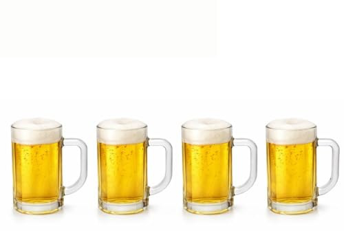 cecaro group Set 4 Boccali Birra in Vetro Trasparente 435 cc – Boccali Resistenti con Manico Ergonomico – Lavabili in Lavastoviglie – Ideali per Birra, Bevande e Cocktail
