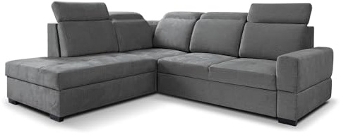 MW EURO-MEBLE Ecksofa Axel L - Wohnlandschaft, Polstersofa, Polstercouch (Linke Seite - Grau: Voss 15)