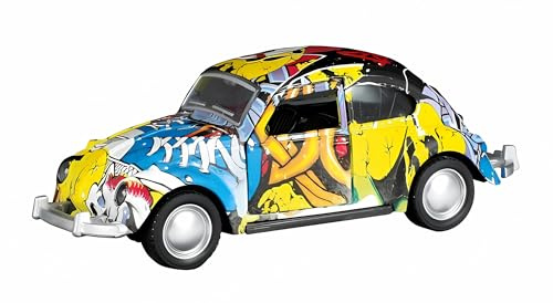Toi-Toys Graffiti-Auto aus Metall mit Rückzugmotor 12cm Mini Cooper VW Käfer Fiat-500 Modellauto Modell Spielzeugauto Spielzeug 3-Varianten 30 (VW Käfer)