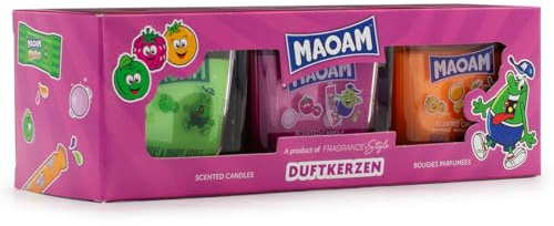 MAOAM Duftkerzen 3er Set „Frühlings-Mix“ | Jumpy Apple, Sunny Raspberry & Fancy Orange | Fruchtiges Dufterlebnis, 3 x 70g im Glas
