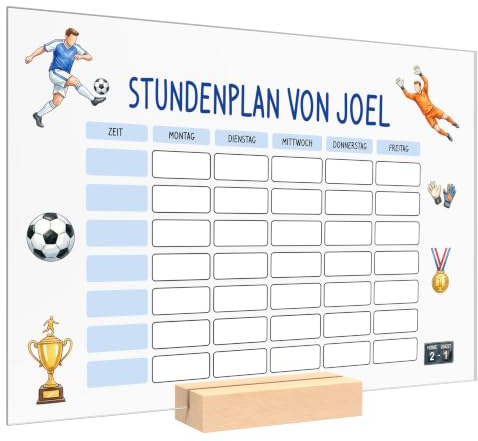 Meinearmbänder Personalisierter Stundenplan mit Namen – Abwaschbarer Stundenplan mit Stift – Für Schule, Grundschule & Schulanfang – Geschenk zur Einschulung 2026 (Fúßball)
