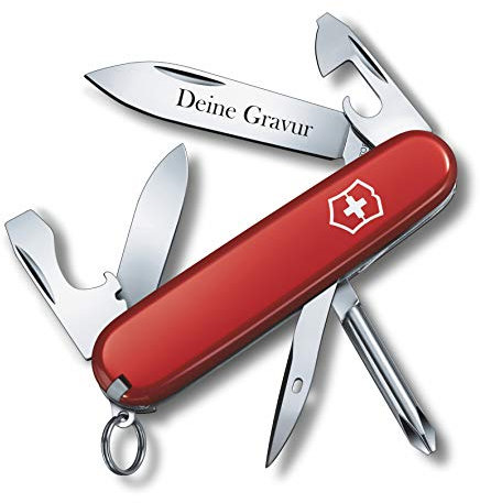 Victorinox Couteau de Poche Bricoler avec Demande Gravure sur Lame I Cadeau pour Hommes Femmes I pour Anniversaire I Suisse Personnalisé avec 12 Fonctions 1.4603 - Rouge, 91x27x14 mm