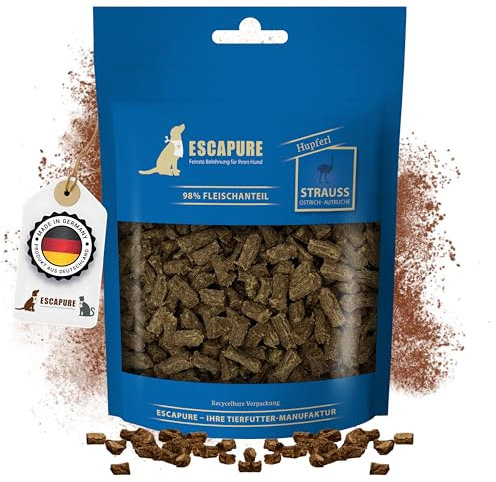ESCAPURE Hupferl - Hunde Leckerli aus Straussenfleisch in Premium Qualität - 98% Muskelfleisch - Protein Trainingssnacks ohne künstliche Zusatzstoffe & Getreide (150g)