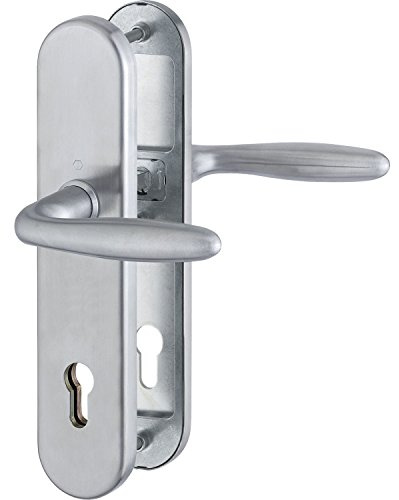 HOPPE Haustür Eingangstür Drückergarnitur VERONA - Ö-Norm Entfernung 88mm, Edelstahl matt, Langschild Profilzylinder für Türstärke 42-47mm, ohne Kernziehschutz, Prüfung: RC2 nach EN 1906, 1 Stück Sicherheitsbeschlag