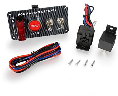 Madlife Garage 4 Switch 12V Car/Boat Racing Ignition Engine Switching Panel Start Push Button Toggle With Aircraft Cover Carbon Fiber Face Plate