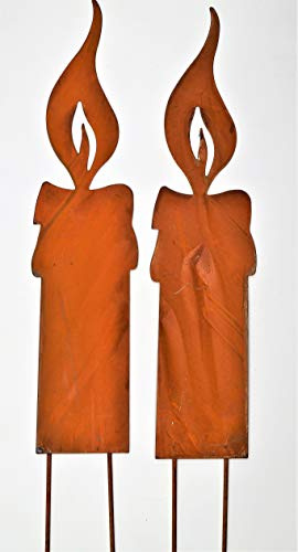 2 Rostoptik Kerzen zum Stecken mittel (31) 31x6cm Weihnachten Garten Deko