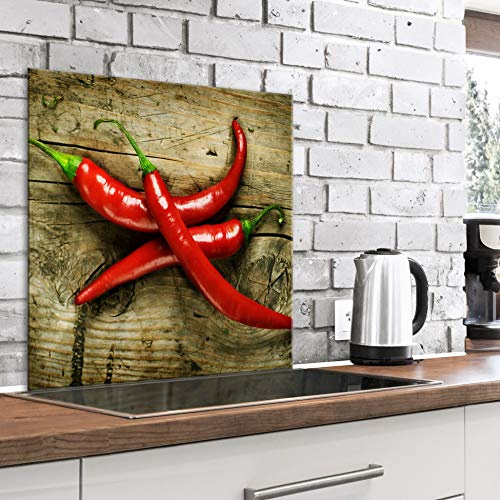 murando Glass Splashback for Kitchen Backsplash Cooker Protector | Tempered Glass Decorative Wall Art Panel Heat Resistant Graphic 60x60 cm / 24x24 Vegetables Red Pepper