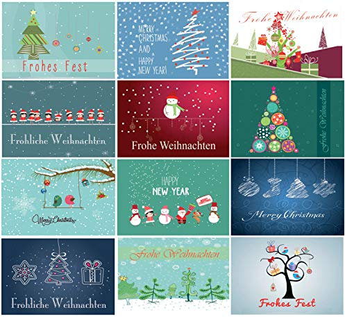 Weihnachtspostkarten Set Weihnachtskarten Weihnachten Modern Postkarten 50 Stück Kunst Nostalgie Tannenbaum (Modern Art, 50)