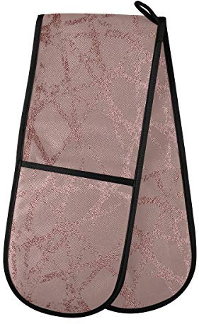 HMZXZ RXYY Double Oven Glove Rose Marble Texure Print Heat Resistant Quilted Cotton Kitchen Oven Mitts Long Oven Gloves for Cooking Baking Grilling Handling Hot Pots Pans