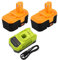 OHYES BAT 2Packs 3600mAh Ni-Mh Replacement for Ryobi 18V Battery and P117 Charger for Ryobi 9.6V-18V Lithium Ni-Cd&Ni-Mh Battery Packs
