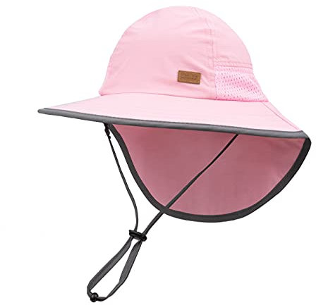 Foruhoo Sonnenhut Mädchen mit Nackenschutz, Mütze UV Schutz 50+ Schnelltrocknender(#1 Rose,48-52)