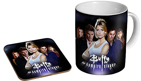 mugmart Buffy The Vampire Slayer Keramik-Kaffeetasse + Untersetzer, Geschenkset